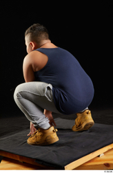 Whole Body Man White Sports Overweight Kneeling Top Studio photo references